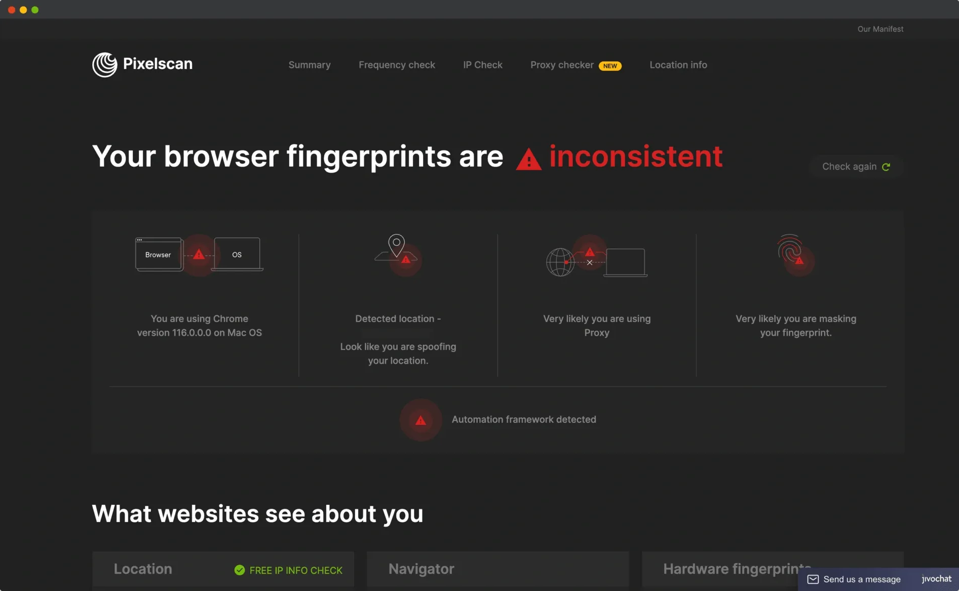Các tính năng nổi bật của PixelScan — kiểm tra nhất quán fingerprint và WebRTC leak